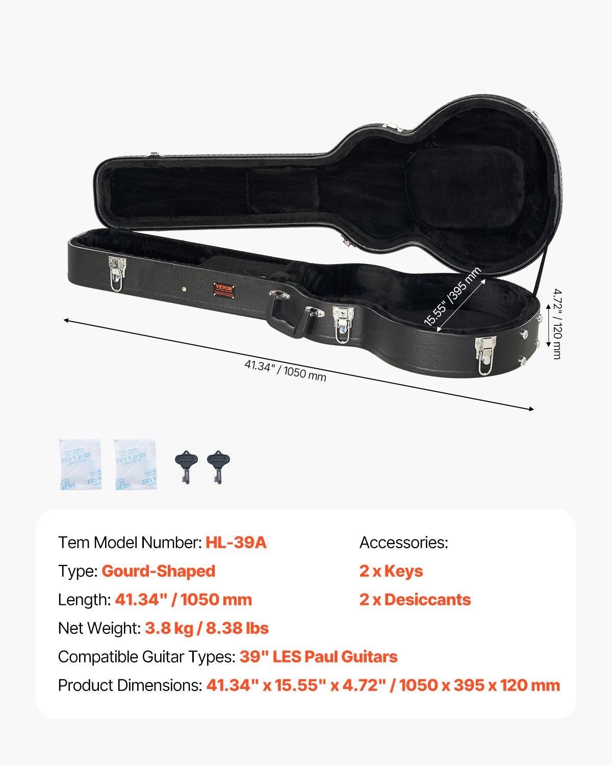 fathersdaygift  VEVOR Electric Guitar Hard Case, 41.34 in Gourd-Shaped Guitar Hard Case, With Lock Latch Keys Handle, PVC Padding Soft Lining Water-Resistant Hard Shell Guitar Case, for 39 in LESPaul Guitars, Black