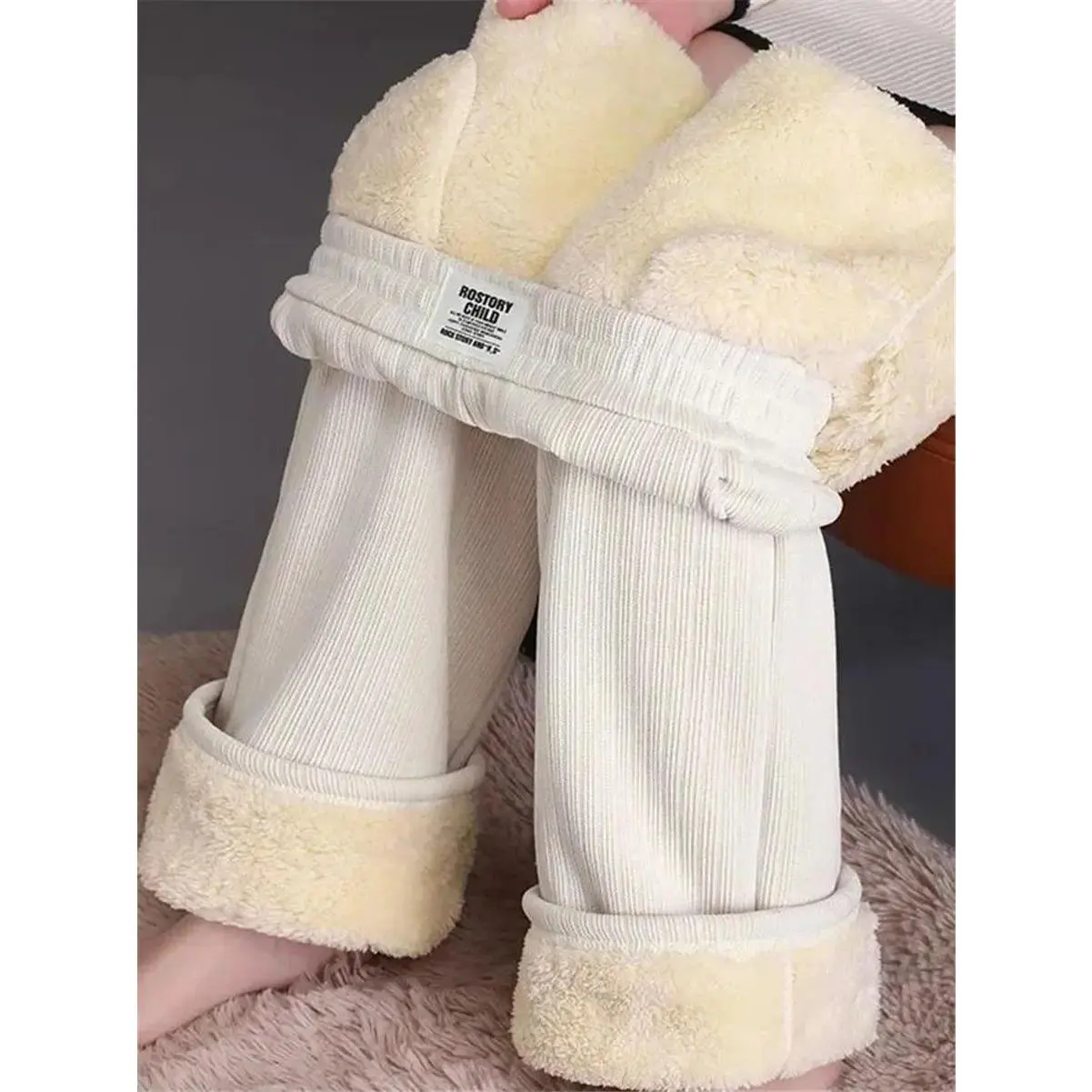 Thin/Thick Winter Lined Wide Leg Pants CasualThicken Warm Baggy Sweatpants Women HighWaist Korean Lamb Fluff Straight Pantalones