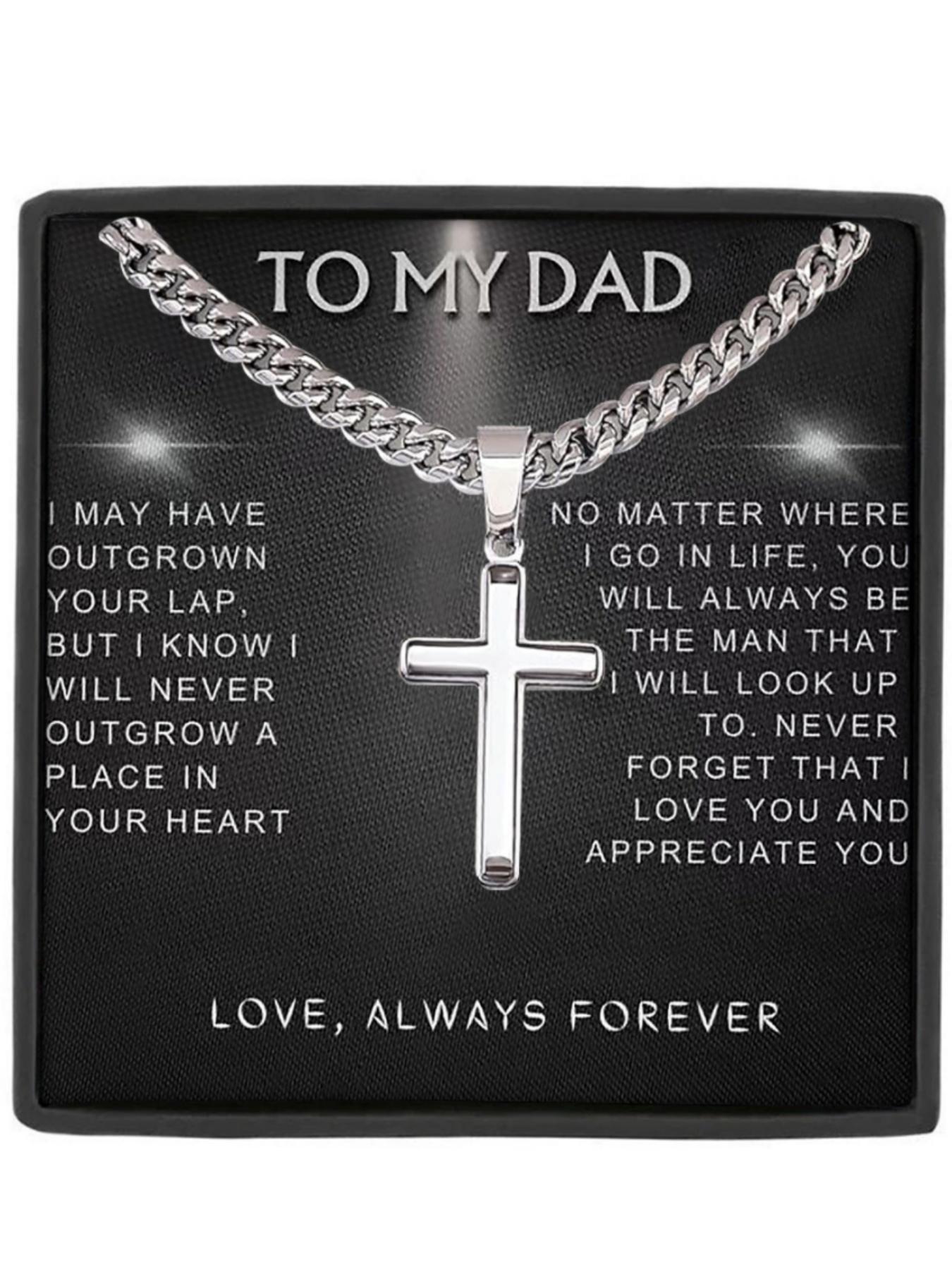 To My Dad Cuban Chain Cross Pendant Necklace with Box and Card, Birthday Christmas Gifts, Father's Day Gift, Cross Necklaces