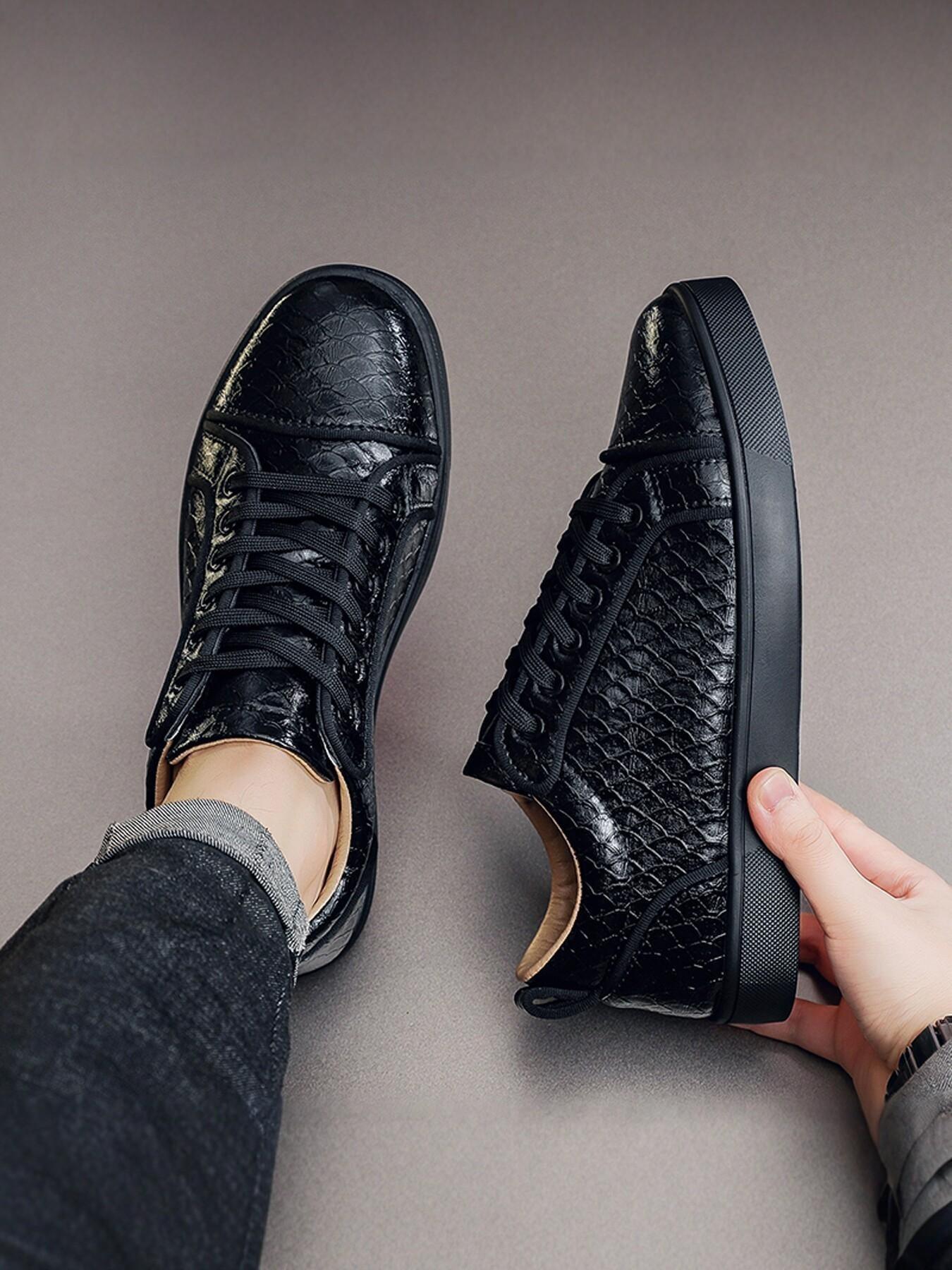 Men's Fashion Simple Style Shoes, Sole Scales Pattern Upper Design, Daily Wear Business Walking Shoes, Comfortable and Stylish