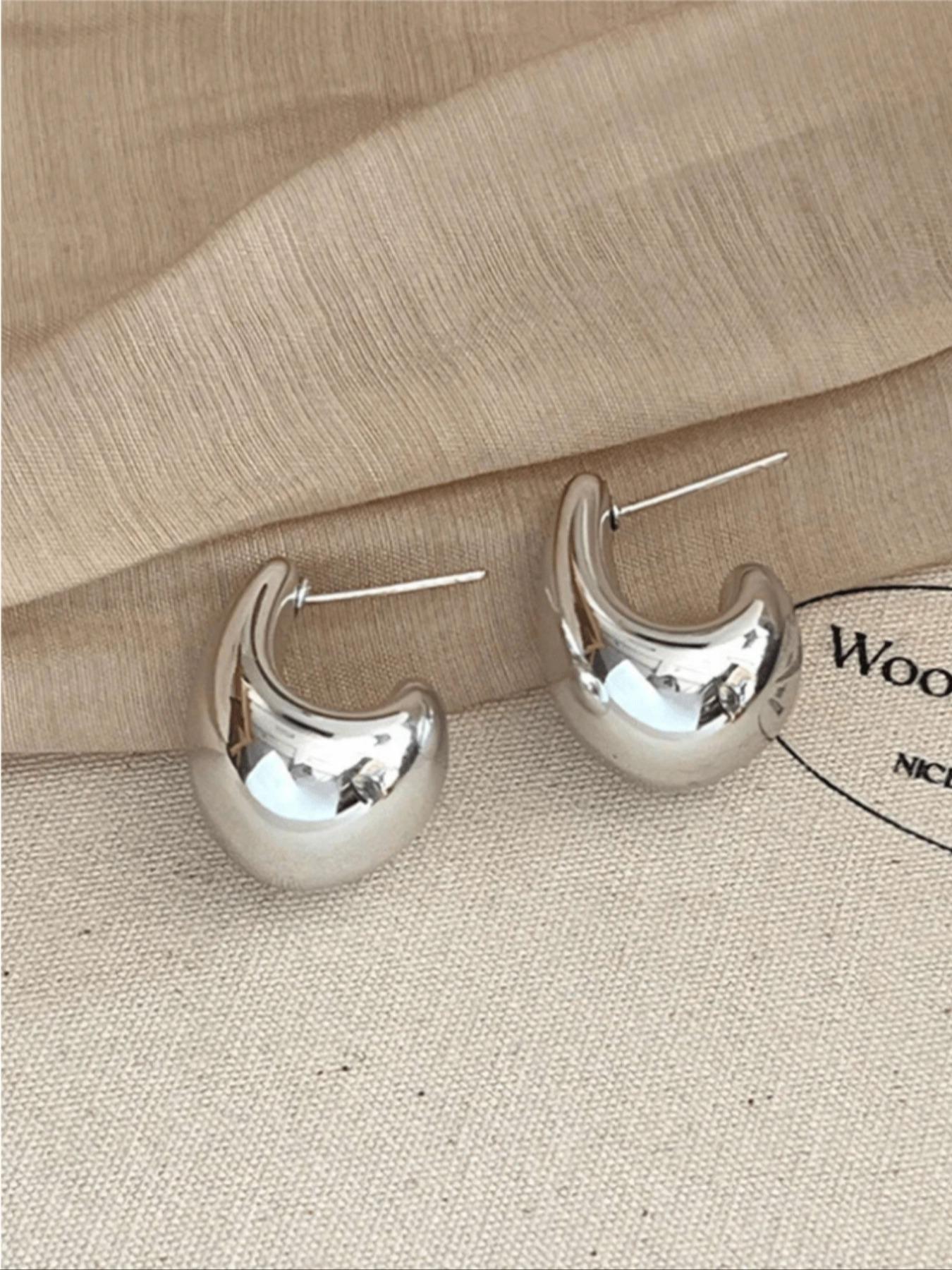 1 Pair Metal Wind Arc Water Drop Earrings, Unique Women's Daily Jewelry Studs, Fashionable and Stylish Ear Accessories