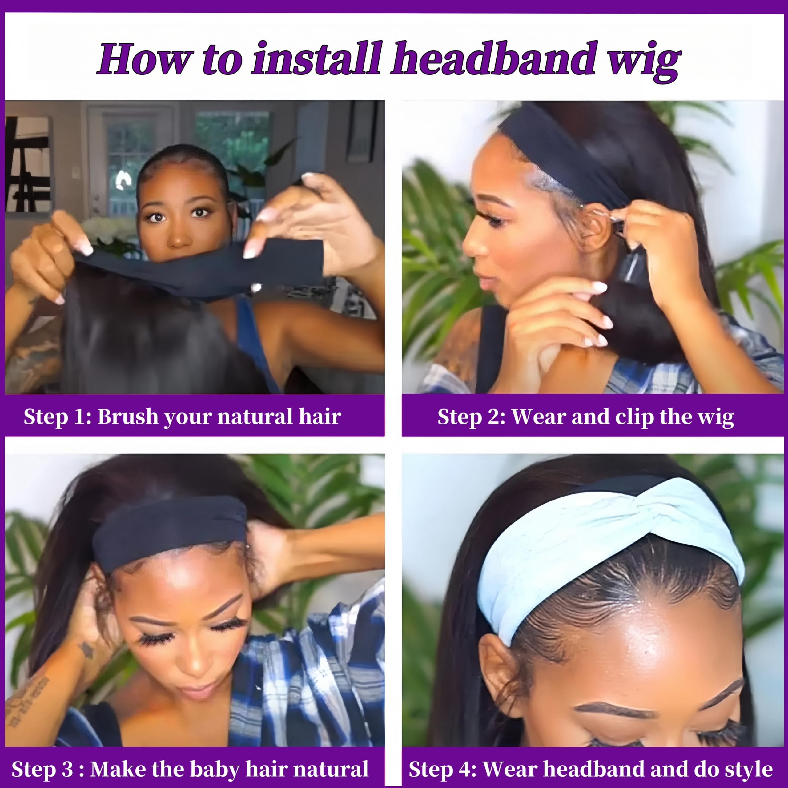 Bling Hair Straight Human Hair Natural Color Headband Human Hair Wigs Glueless Straight/Body Wave  Human Hair Wigs For Women