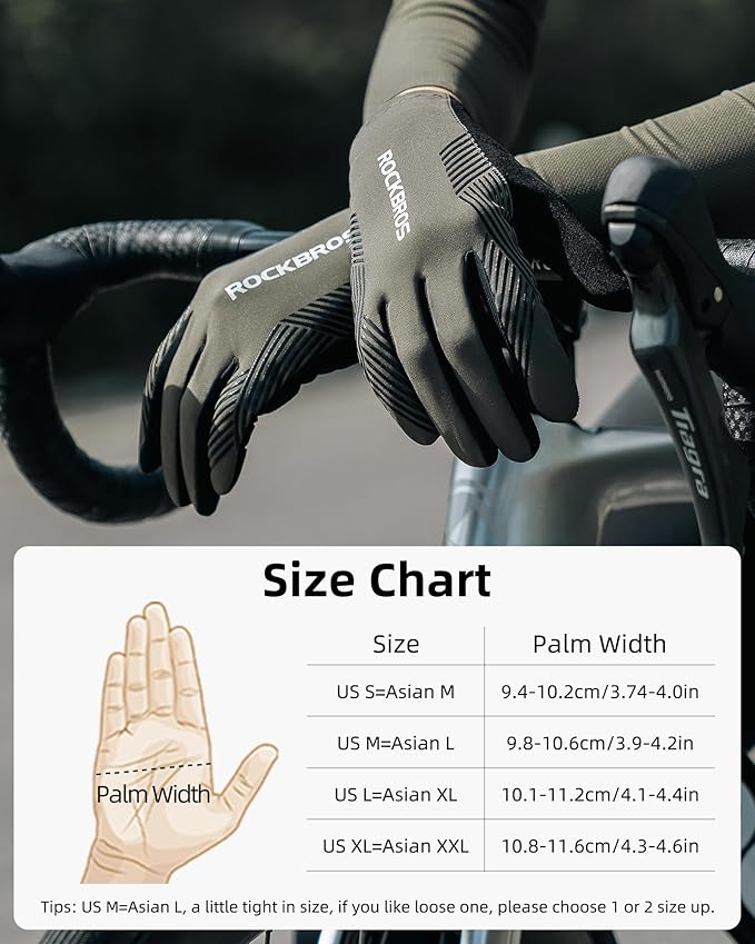 ROCKBROS Cycling Gloves Mountain Bike Gloves Anti-Slip Full Finger Bike Gloves SBR Pad Shock-Absorbing MTB Road Bike Gloves for Riding Running Hiking Outdoor Sports