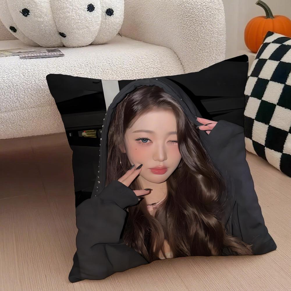 Korea kpop singer idol Jang Wonyoung Pillow Case Anti-dustmite Pillowcase Sofa Cushion Cover with Invisible Zipper Silky Short Plush Polyester Microfiber Fabric White Available in Different Sizes for Home Bed Use