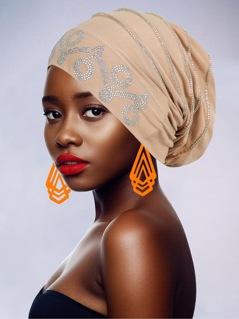 Handmade Women's Headscarf with Heavy Rhinestones, Vintage Pleated Design, Elegant Fashion Accessory for Special Occasions and Daily Wear Pleat Turban