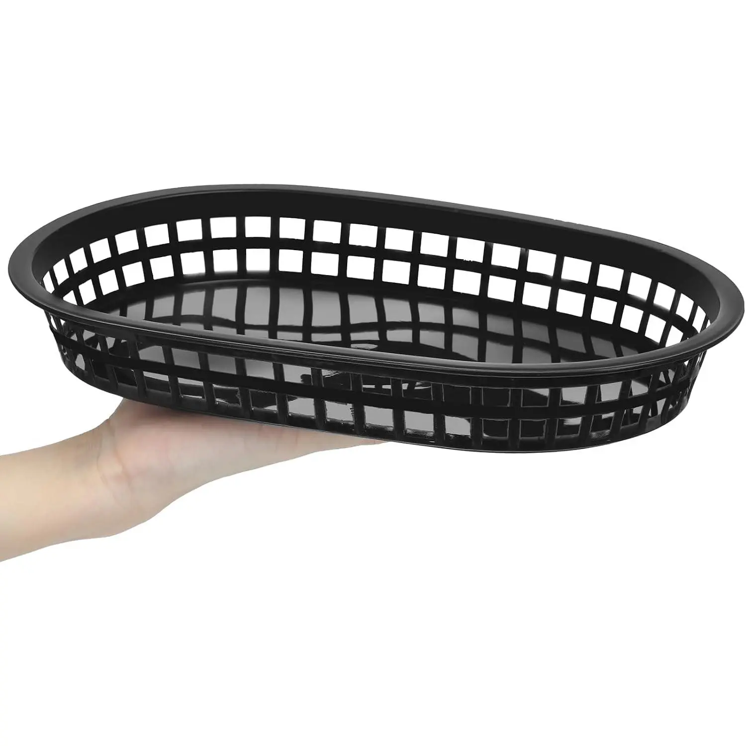 1 count   Baskets 10.5 x 7 Inch Restaurant Tray Black Plastic Serving Baskets for Deli Serving, Chicken, Burgers, Picnics, Parties