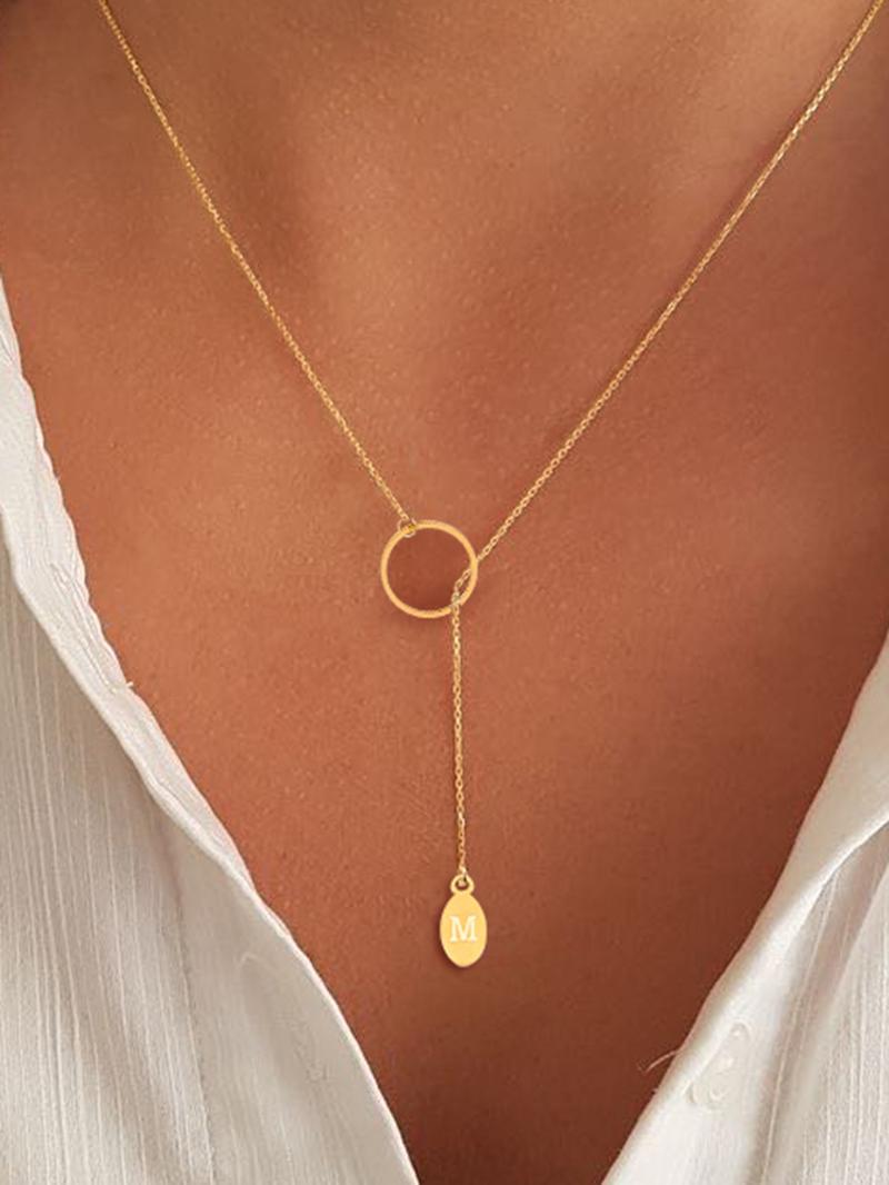 Simple Letter Pendant Necklace for Women, Necklace Initial, Round Charm Stainless Steel Jewelry for Party, Daily Clothing Decor, Trendy All-match & Exquisite Jewelry for Birthday Gift