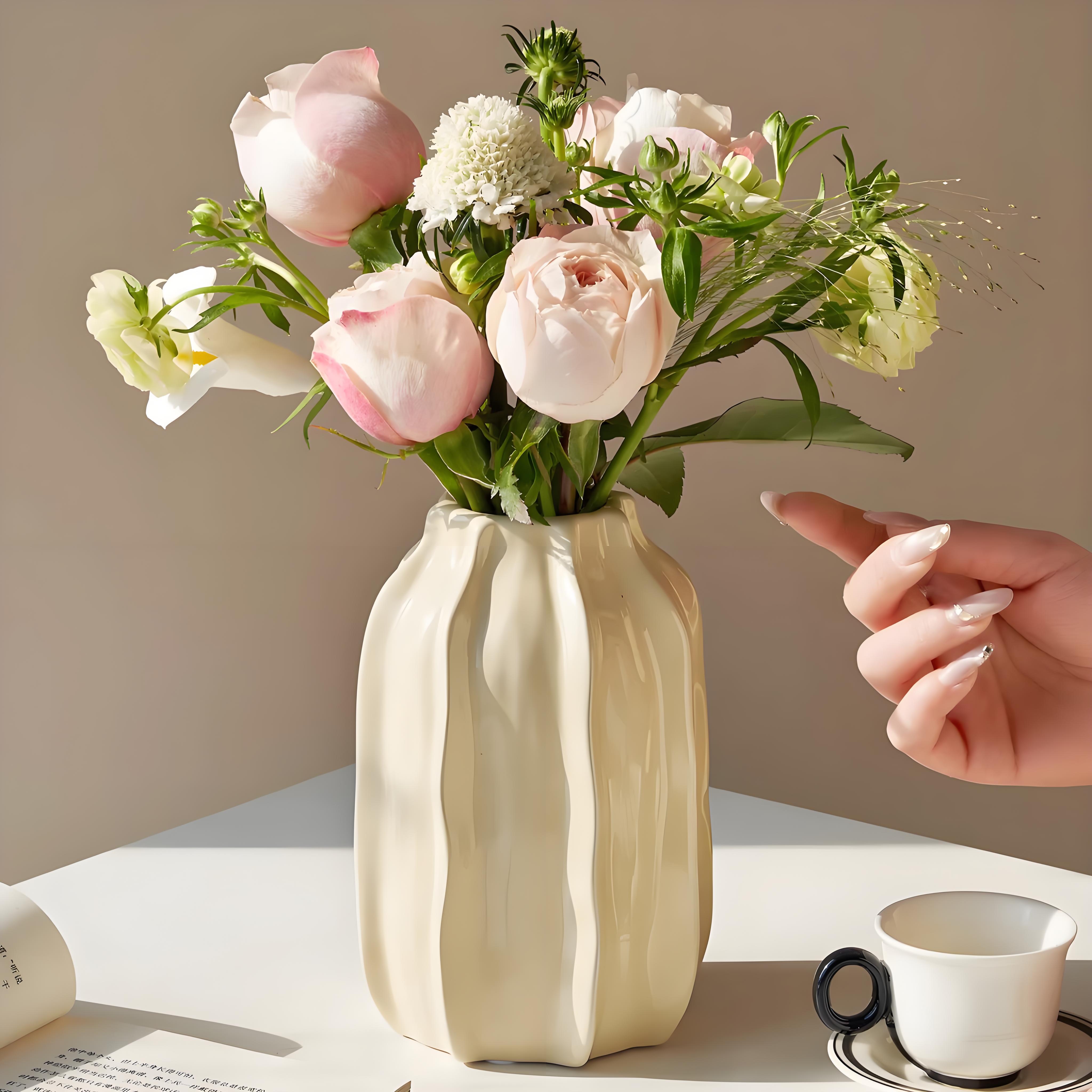 Modern Ceramic Vase for Living Room Decor, Creative Floral Arrangement Holder, Dried Flower Display Piece, Minimalist Home Ornament