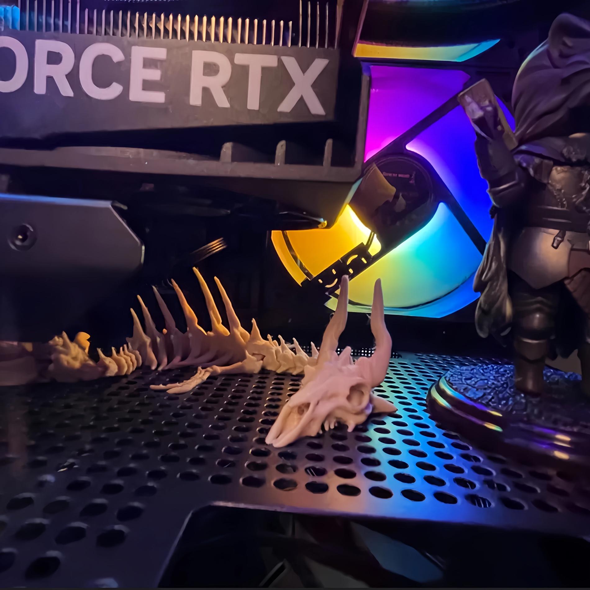 Dragon Skeleton Statue with Movable Joints - Black and White Plastic Sculpture, Suitable for Indoor/Outdoor Decoration, Aquarium Scenes, Halloween, Christmas, Thanksgiving - No Electricity Required, Halloween Decoration, Detailed Craftsmanship