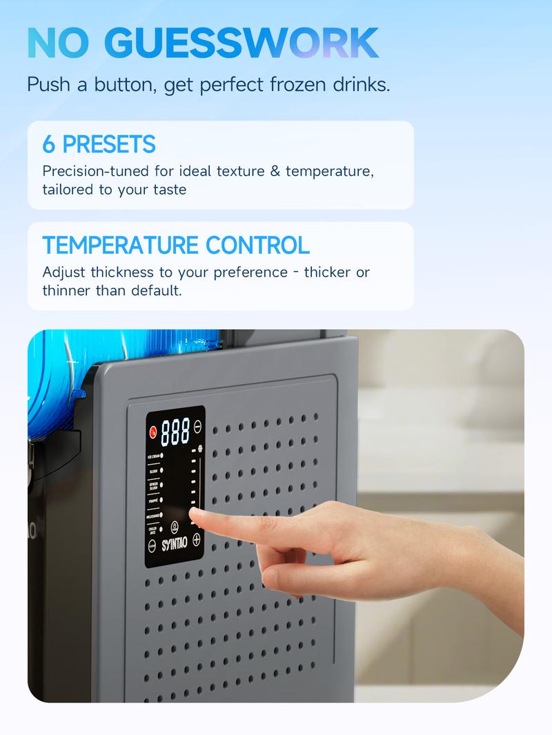 [Valentine's Day Gift] All in one slushie machine. No need to add ice, it can make various icy and refreshing treats.With 6 preset programs.such as chilled tequila, iced coffee, creamy ice cream, and silky milkshakes.