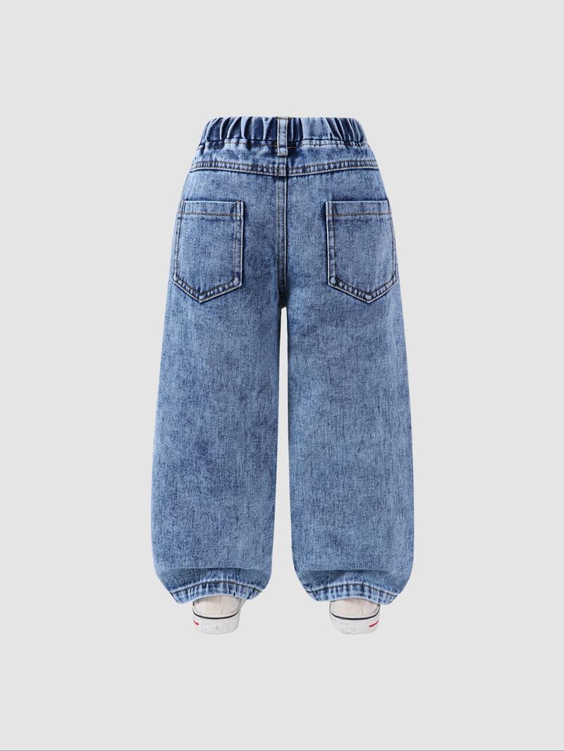 Vintage Light Blue Washed 3D Snowflake Jeans, Elegant Floral Embroidery Design, Perfect for Daily & Casual Wear, Fashionable Girls' Denim