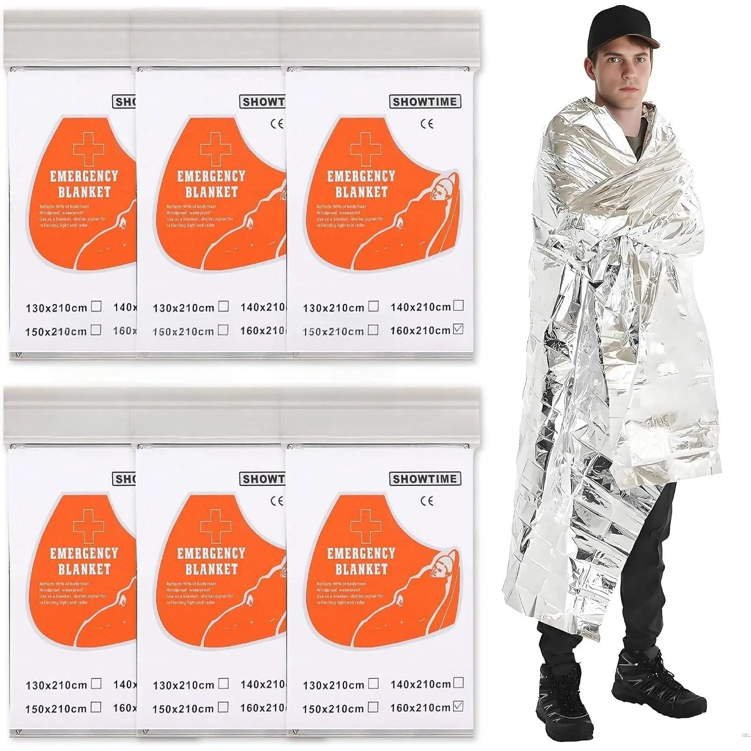 6 Pack  Thermal Blankets for , 82.67”x62.99”  Mylar Space Blankets,  & Windproof for Outdoor Camping, Hiking,  Kit, ,