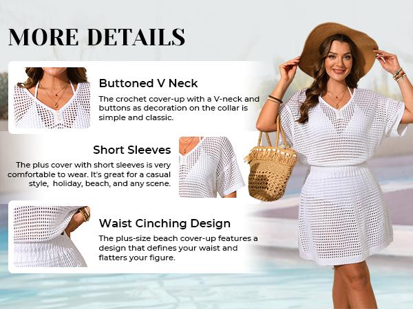 Aqua Eve Plus Size Swimsuit Cover Up - Crochet Bathing Suit Coverups Short Sleeve Beach Dress Swimwear