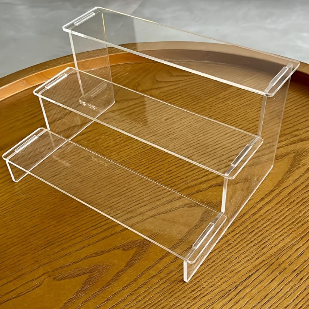 3-Tier Clear Acrylic Display Stand for Collectibles, 27 Inch Height with 3 Compartments, Sturdy Multi-Functional Modern Design, Acrylic Display Risers