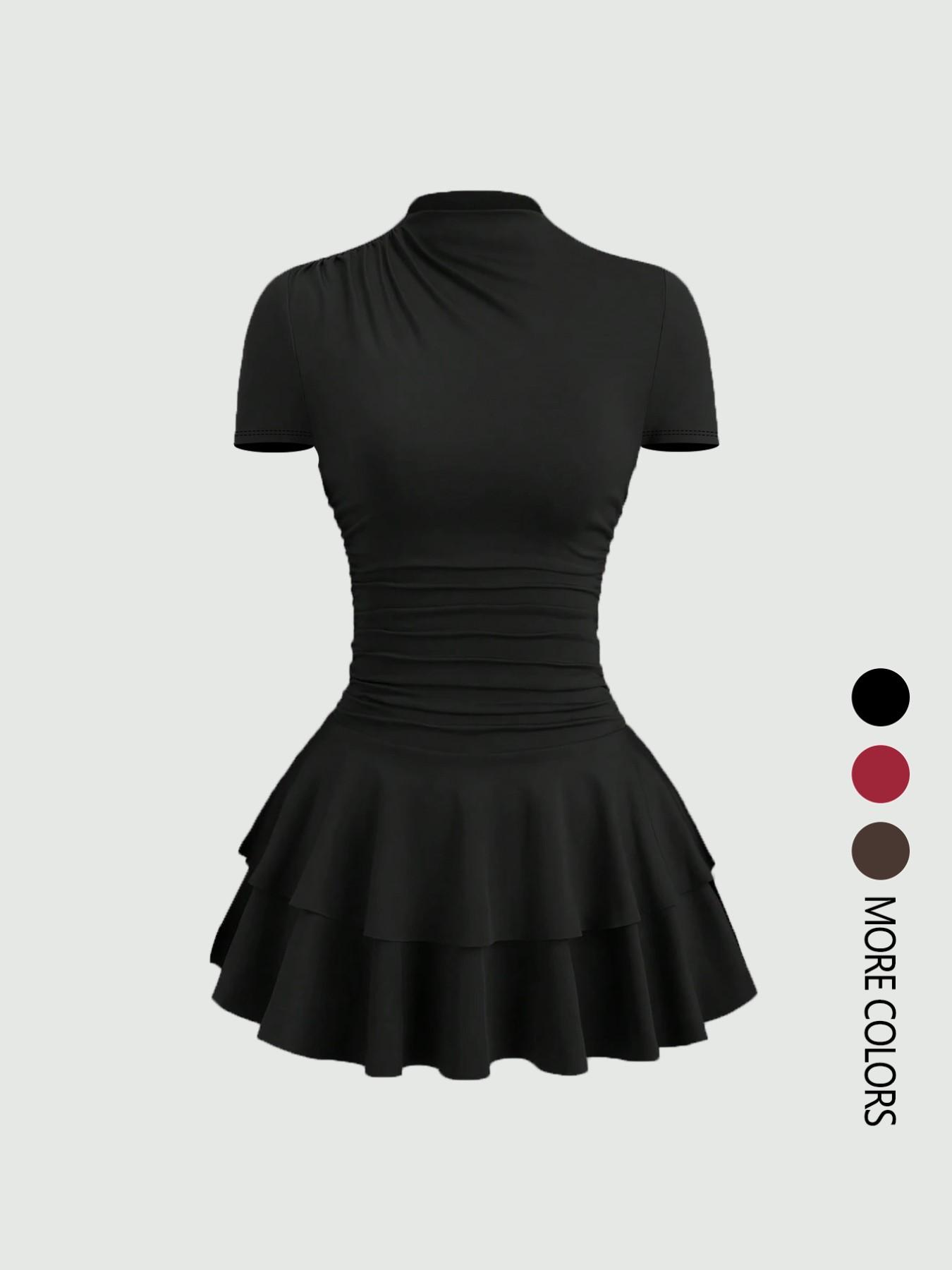 Women's Solid Color Short Sleeve Dress, Elegant Short Casual Wear, Perfect for Daily Use, Stylish and Comfortable Fashion