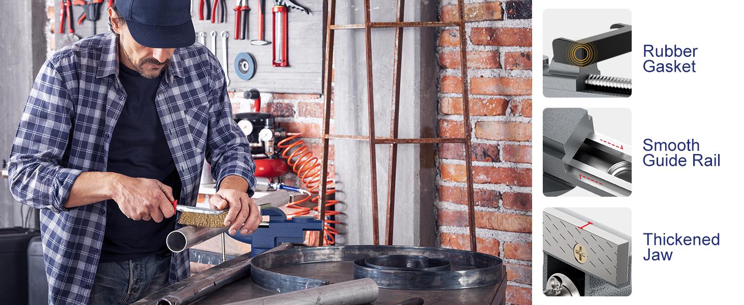 Universal Table Vise 3 Inch, 360 ° Swivel Base Bench Clamp Home Vise Clamp-On Vise Repair Tool Portable Work Bench Vise for Woodworking, Cutting Conduit, Drilling, Metalworking - Blue Heavy Duty Hardware