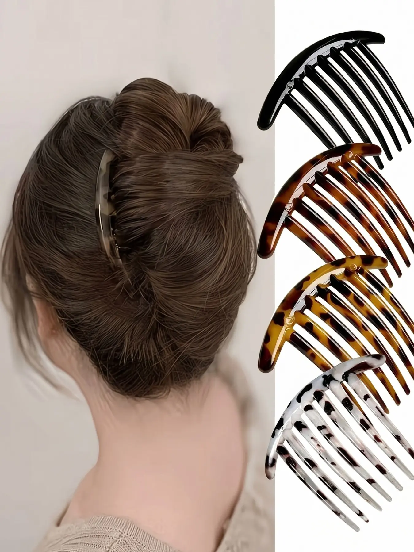 4-Piece Arc Multi-Tooth French Side Comb Set, Vintage Hair Pins for Women, Hair Bun Accessories, Ideal for Bun and Updo Styles, Suitable for Thick, Fine, and Curly Hair