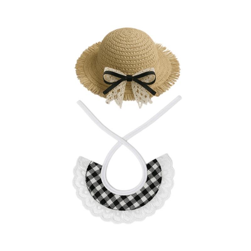 Porch Decor Goose Summer Two-Piece Decorative Outfit — Straw Hat & Lace Plaid Scarf — Suitable for 23-Inch Lawn Decor Geese (Garden & Yard Decoration)