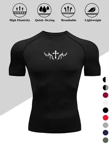 Men's Dragon Print Compression T-Shirt, Quick-Dry Breathable Stretch Fabric, Tight-Fitting Short Sleeve Top for Fitness and Outdoor Activities