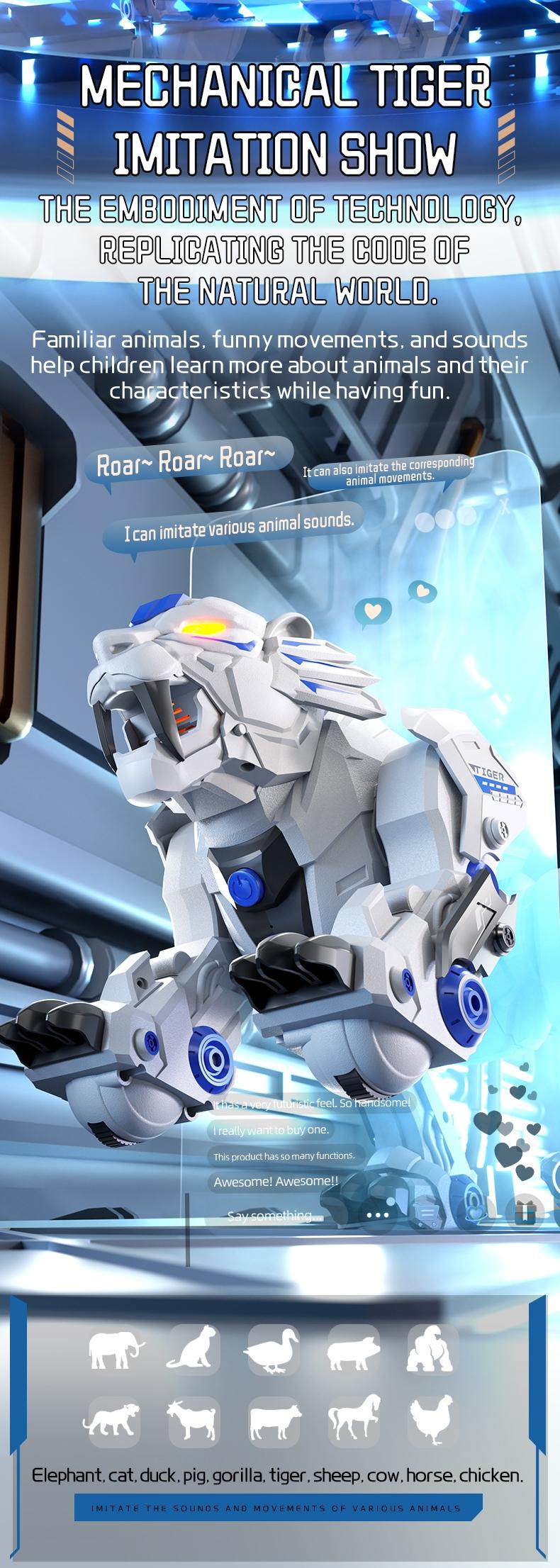 2.4GHz Electric Remote Control Tiger Toy, Smart Mechanical Pet, Dancing Storytelling Mimicry Inversion Programming, Interactive Educational Gift