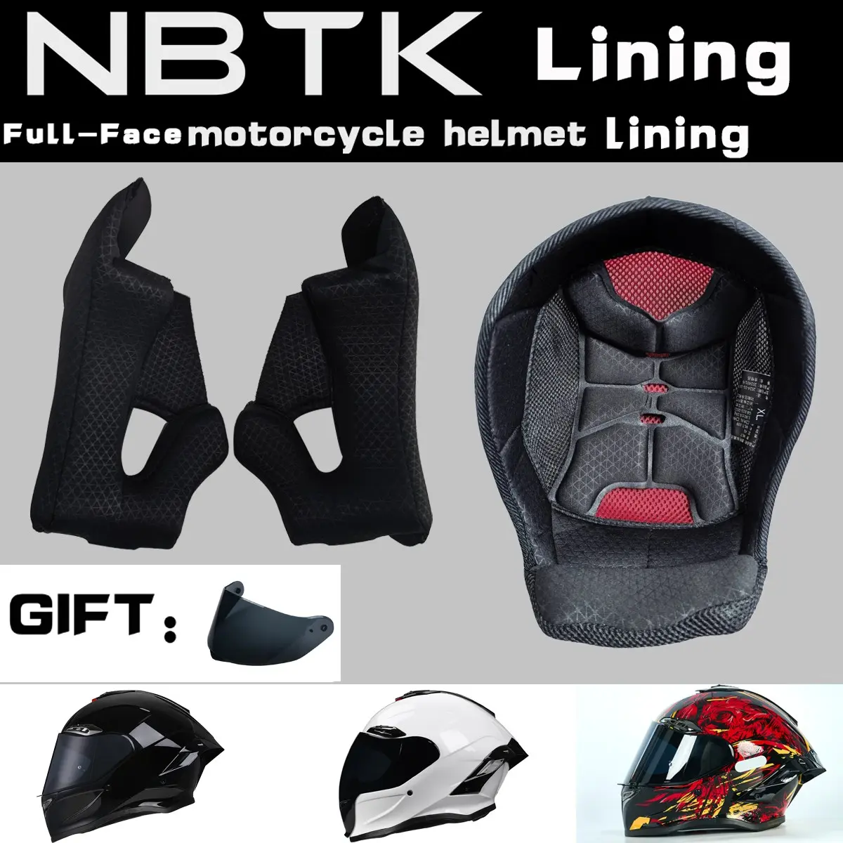 Full-Face Motorcycle Helmet Lining, Includes Lens, Comfortable Inner Padding, Fit, Perfect, Essential Gear for Riders, Durable & Safe Design, Protection