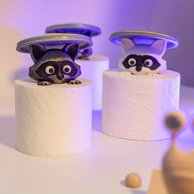 3D Printed Raccoon Toilet Paper Holder in Plastic, Whimsical Cartoon Design with Dustproof Lid, Standalone Bathroom Decor for Humor Lovers