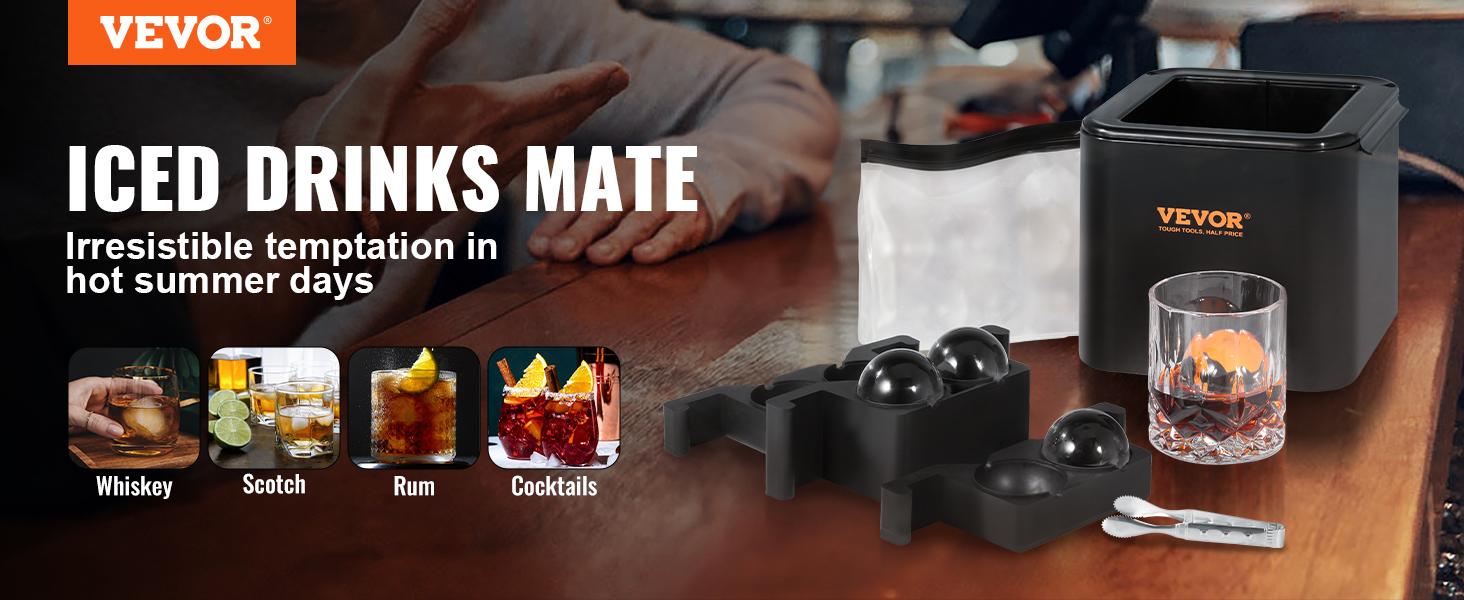 VEVOR Ice Ball Maker, Crystal Clear Ice Ball Maker 2.36inch Ice Sphere with Storage Bag and Ice Clamp, Round Clear Ice Cube 4-Cavity Ice Press Maker Whiskey Scotch Cocktail Brandy Bourbon