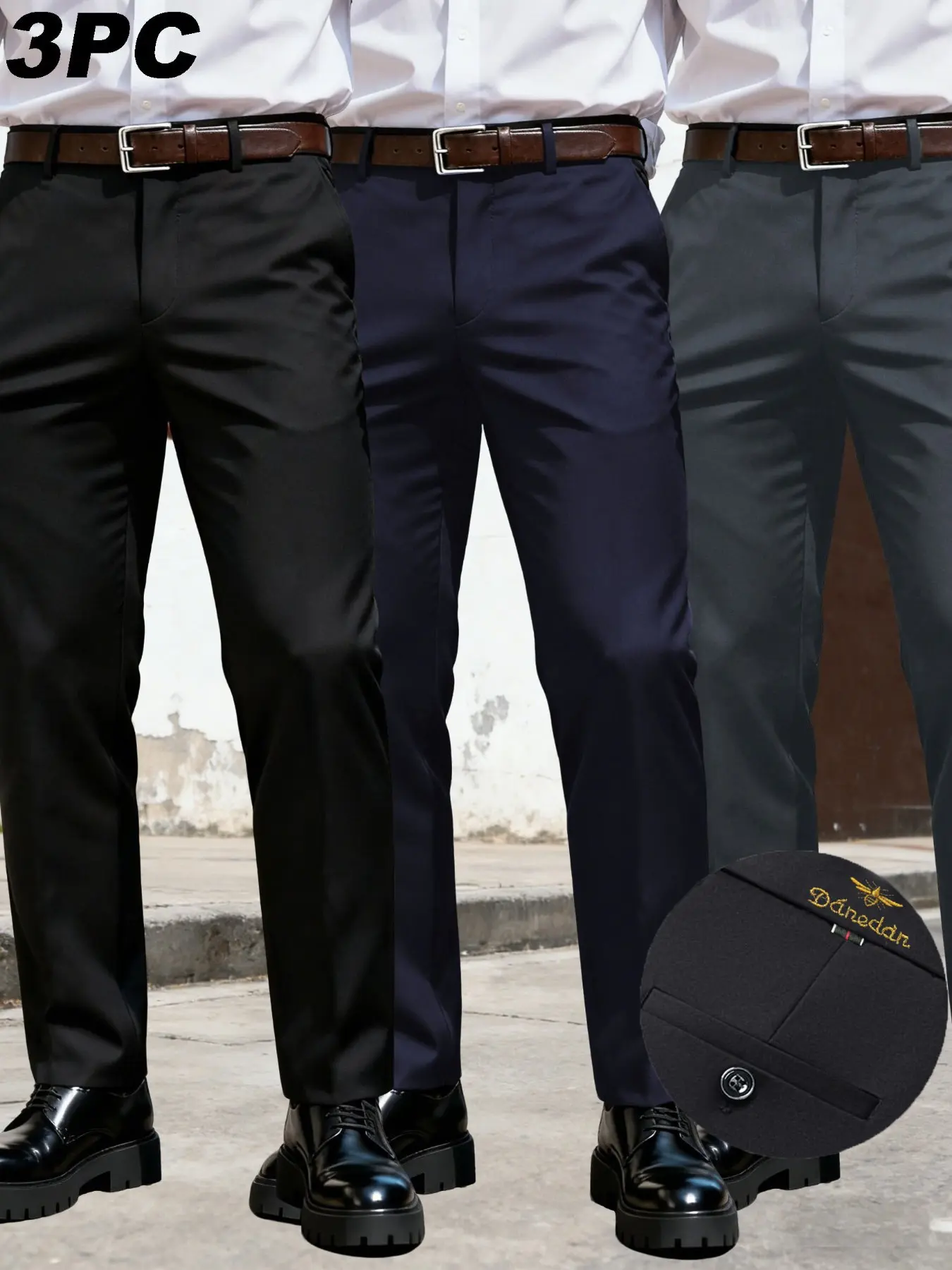 3-Pack Men's Business Casual Straight Leg Suit Pants, Comfortable and Versatile, Soft and Breathable Fabric, Wrinkle-Resistant, Ankle Length
