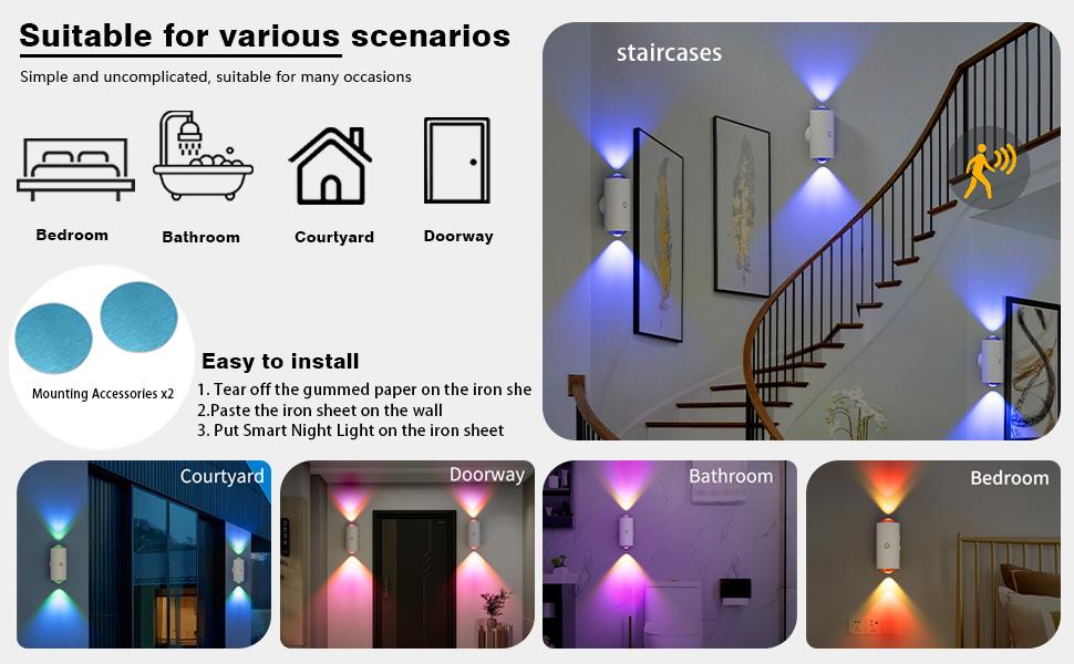 USB Rechargeable Smart LED Night Light with Motion Sensor, RGB Gradient Dimmable Wall Lamp for Indoor Ambient Lighting, Magnetic Step Lamp for Bedroom, Entryway, Hallway, Desk or Stairs – Convenient Room Decor Lampu with Easy Charging