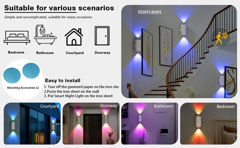 USB Rechargeable Smart LED Night Light with Motion Sensor, RGB Gradient Dimmable Wall Lamp for Indoor Ambient Lighting, Magnetic Step Lamp for Bedroom, Entryway, Hallway, Desk or Stairs – Convenient Room Decor Lampu with Easy Charging