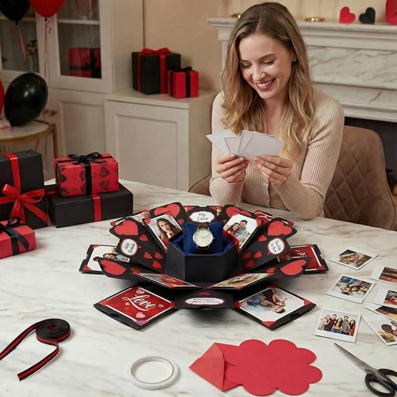 Explosion DIY Gift Set, Exploding Love Box for Couples, Sentimental Gift for Wedding, Birthday Party, Boyfriend, Girlfriend, Scrapbook Style Photo Album, Memory Box