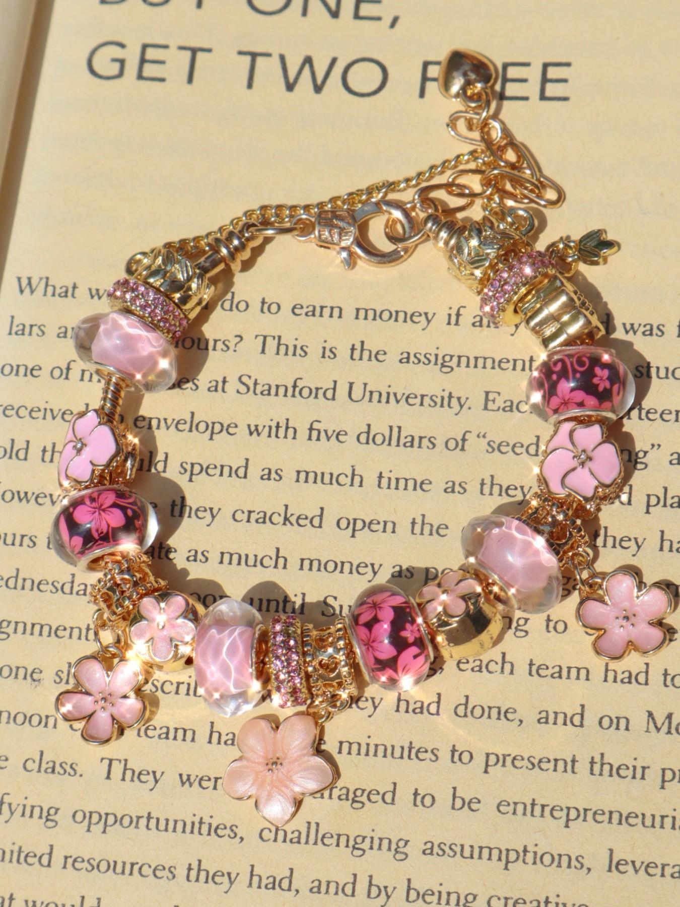 Vintage Cherry Blossom Charm Bracelet, Classic Flower Charm Bracelet, Best Friend Gift Bracelet, Elegant Jewelry Accessory