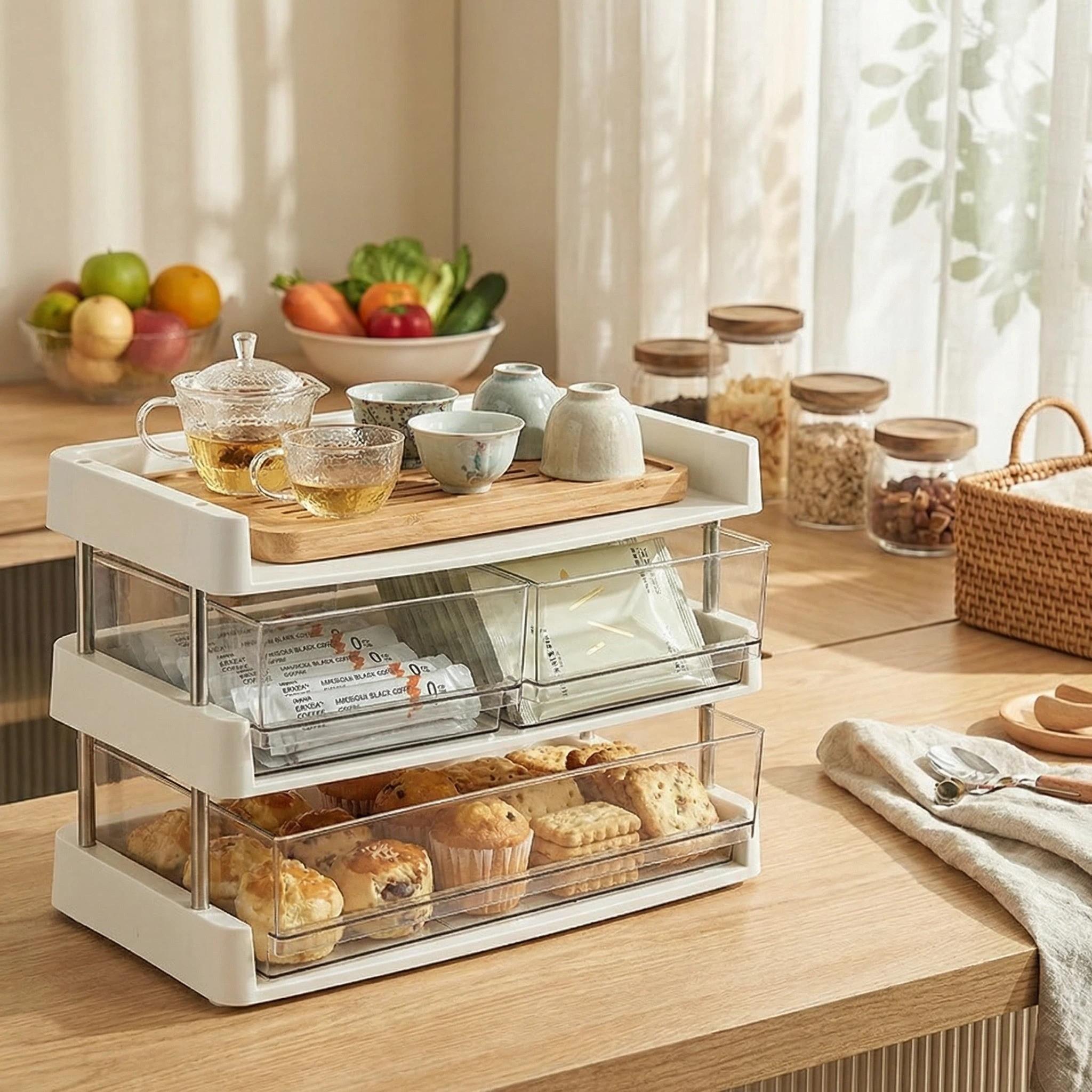 Stackable Desktop Storage Organizer Modular Multi-Layer Shelf for Coffee Station, Snacks, Office Supplies & Daily Essentials, Table Organizers Stackable Desktop Storage Organizer Modular Multi-Layer Shelf for Coffee Station, Snacks, Office Supplies & Daily Essentials, Table Organizers