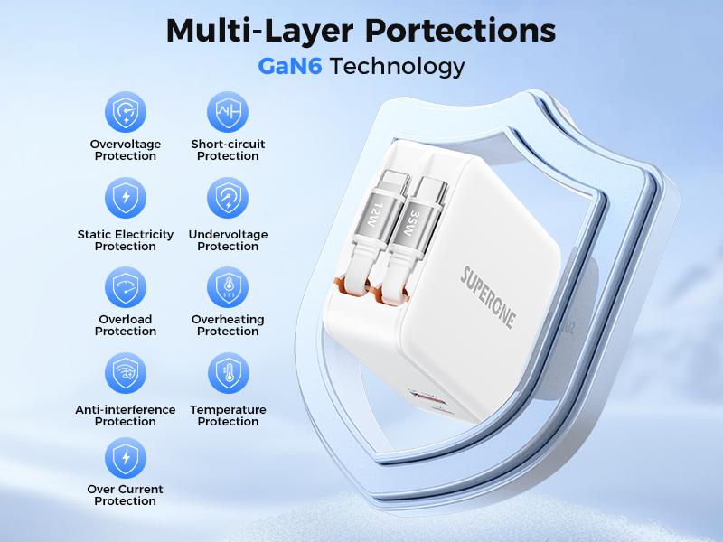 SUPERONE 4-in-1 Retractable Phone Chargers with Dual Cables 62W PD 35W Fast Charging for iPhone Samsung Tablets TikTokShopHolidayHaul gift Cellphone Device Electronic Smartphone Automatic Usb Digital