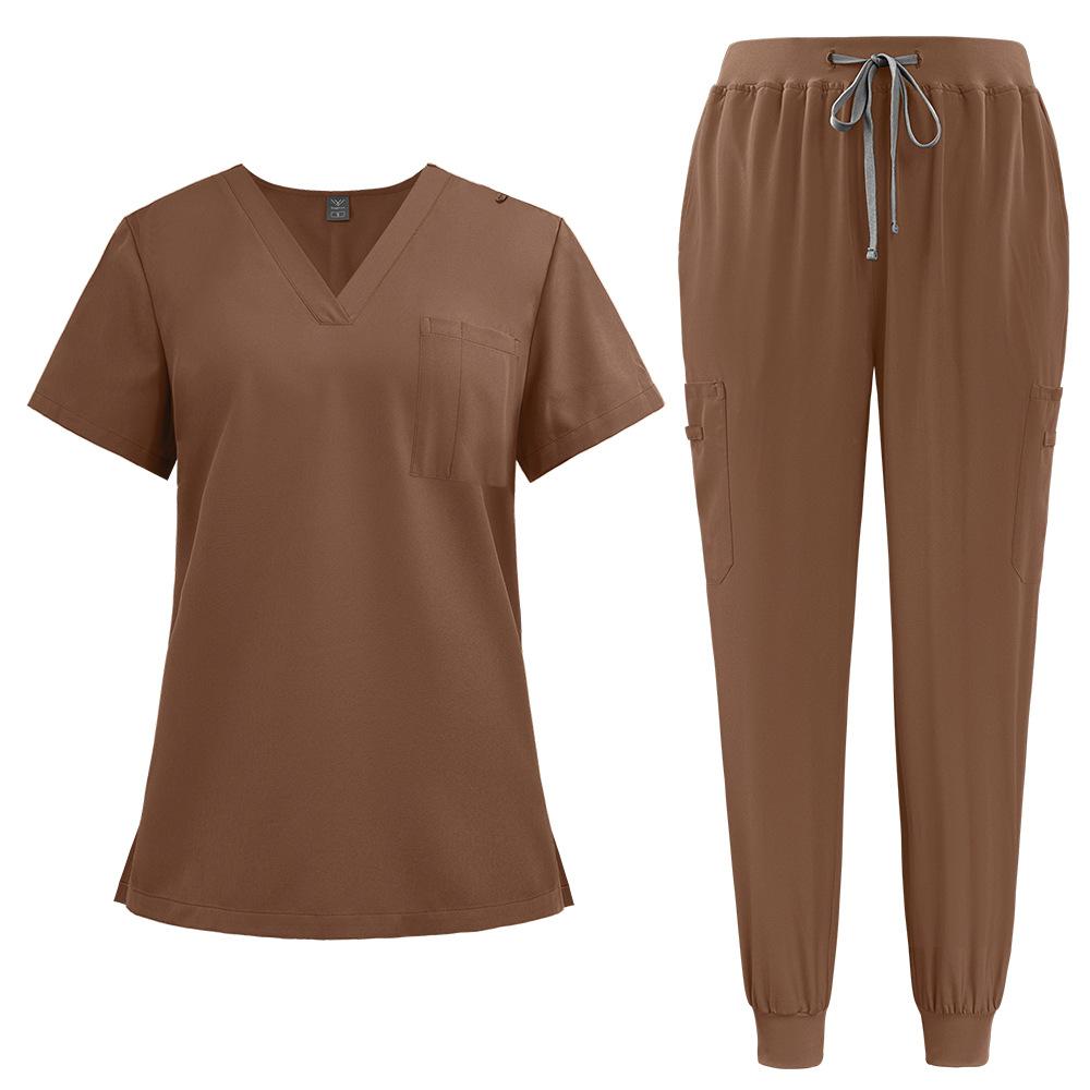Summer Thin Solid Color Two-Piece Scrubs Workwear for Beauty Salons SPA Doctors Nurses and Staff Suitable for Beauty Care SPA Services Outpatient Duty Diagnosis Assistance and Other Scenarios Comfortable Breathable and Easy to Clean