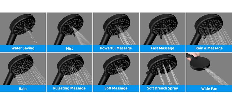 Hibbent Upgraded cUPC Certified 5-spray 13'' Shower Head, High Pressure Rainfall Shower Head, Dual Showerhead Combo with 10-mode Handheld Spray, 12'' Adjustable Extension Arm, 71'' Hose, Shower Holder, Matte Black