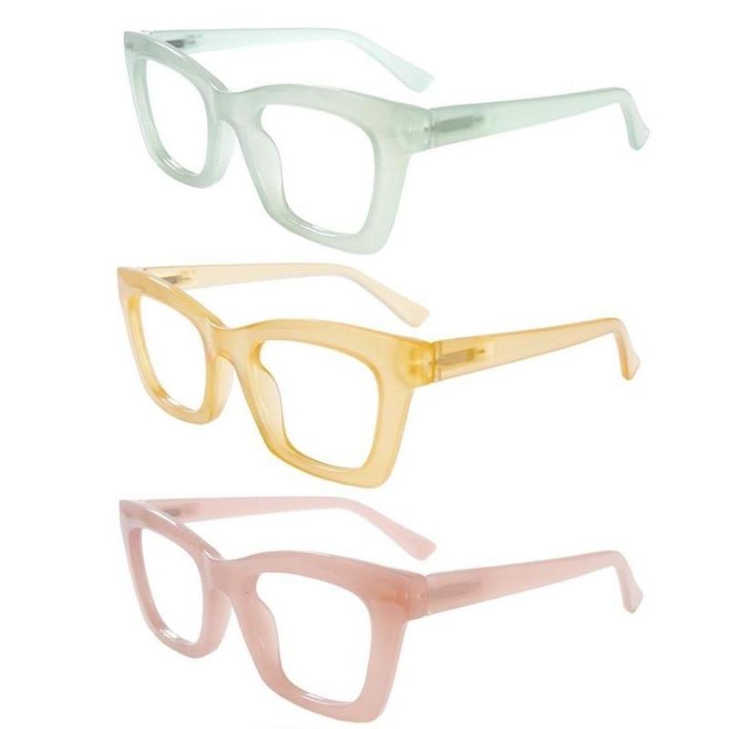 DEAAOK 3 Pack Oprah Style Reading Glasses for Women Blue Light Blocking Square Fashion Readers with Spring Hinge Computer Eyeglasses