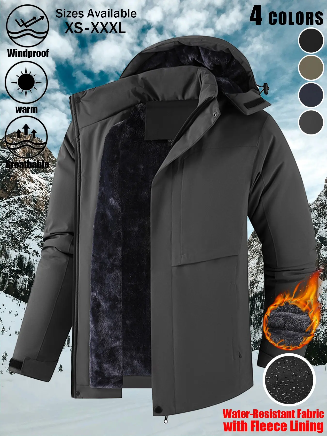Hood On, Hood Off: 1 Pack Men's Hooded Fleece-Lined Softshell Jacket Waterproof Windproof Warm Breathable Detachable Hood Full Zip Chest Pocket Side Zip Pockets Adjustable Cuffs Outdoor Coat 4 Colors XS-XXXL for Daily Commute Hiking Camping Outdoor Sports