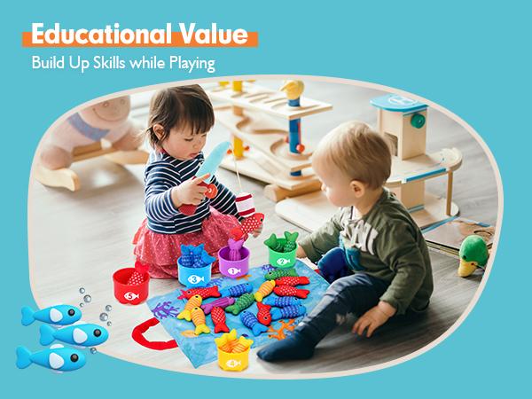 hahaland Toddler Fishing Set Montessori-Inspired Fishing Game with 22 Pcs for 1 Year Old Boys Girls Number Counting Color Sorting Learning Educational Gift 12-18 Months Holiday Christmas Birthday Gift Easter Basket Stuffers Ideas