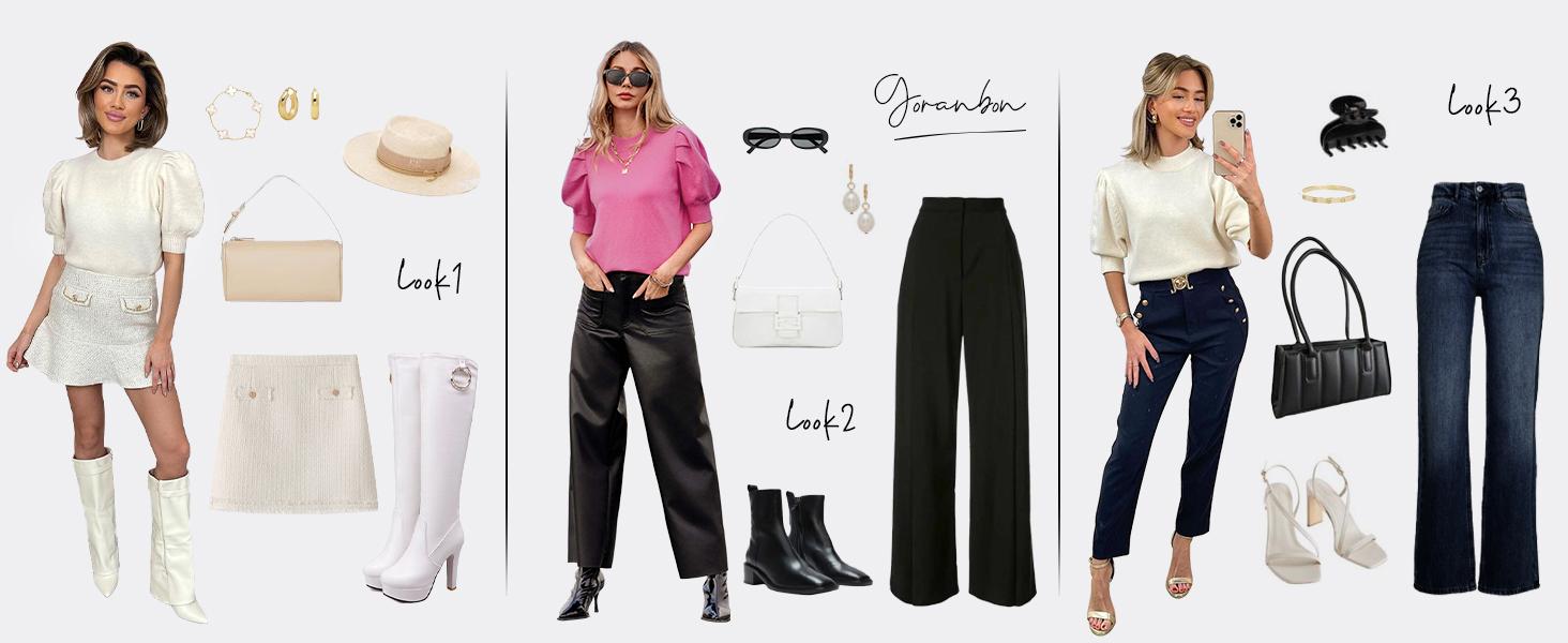 Cicy Bell Women's Puff Short Sleeve Sweater Tops 2025 holiday outfit Trendy Knit Crew Neck Casual T Shirts Blouses Knitted Womenswear