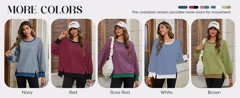 Imily Bela Women's Fall Oversized Sweatshirt Casual Waffle Knit Long Sleeve Crewneck Split Pullover Tunic Tops