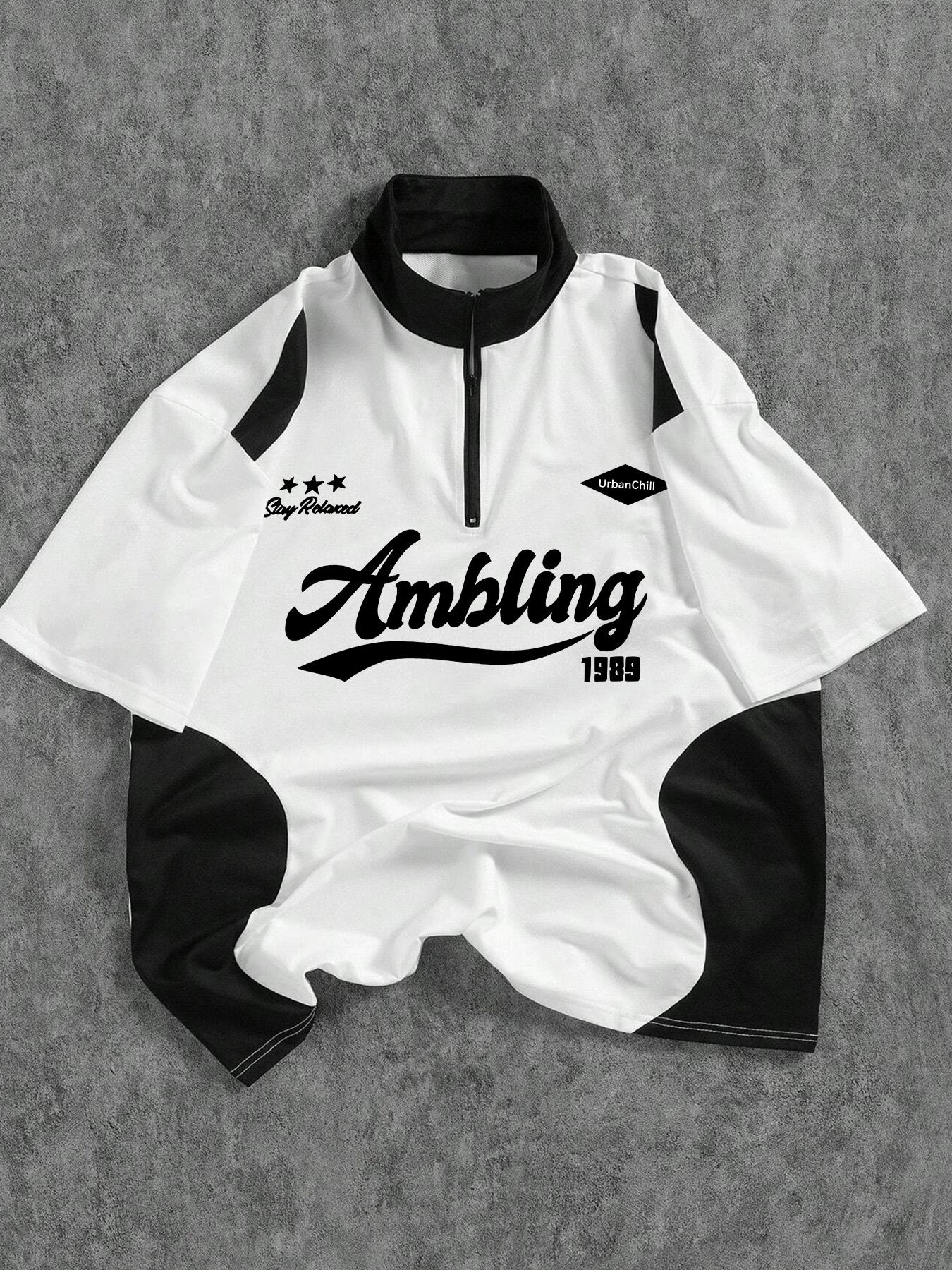 Men's Patchwork Half-Zip Polo Shirt, Racing Style Trendy Design, Perfect for Daily Wear or Unique