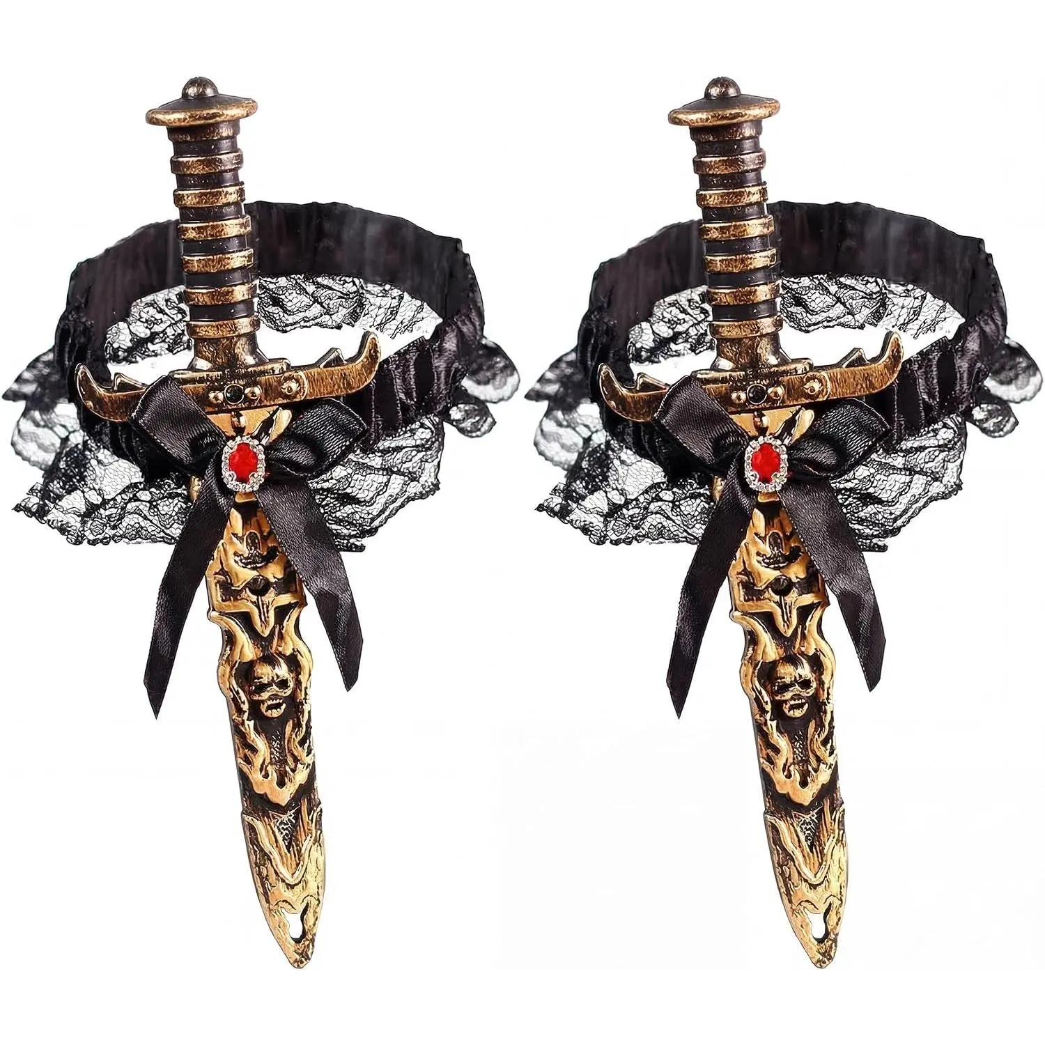 Women's Pirate Costume Accessories Set - 2 Pcs Toy Sword & Dagger with Lace Bow Thigh Garter, Knife HolsterGift