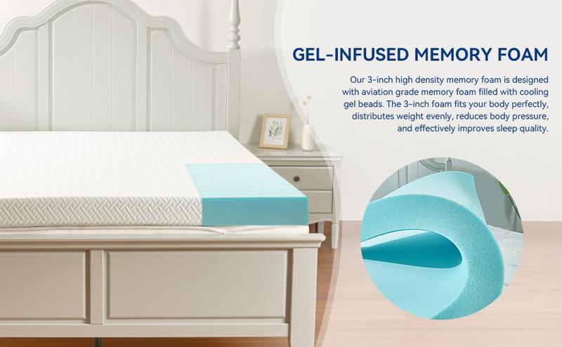 3 Inch Cooling Memory Foam Mattress Topper Twin Size, Gel-Infused Mattress Pad Cover for Back Pain,Bed Topper with Removable & Washable Bamboo Cover