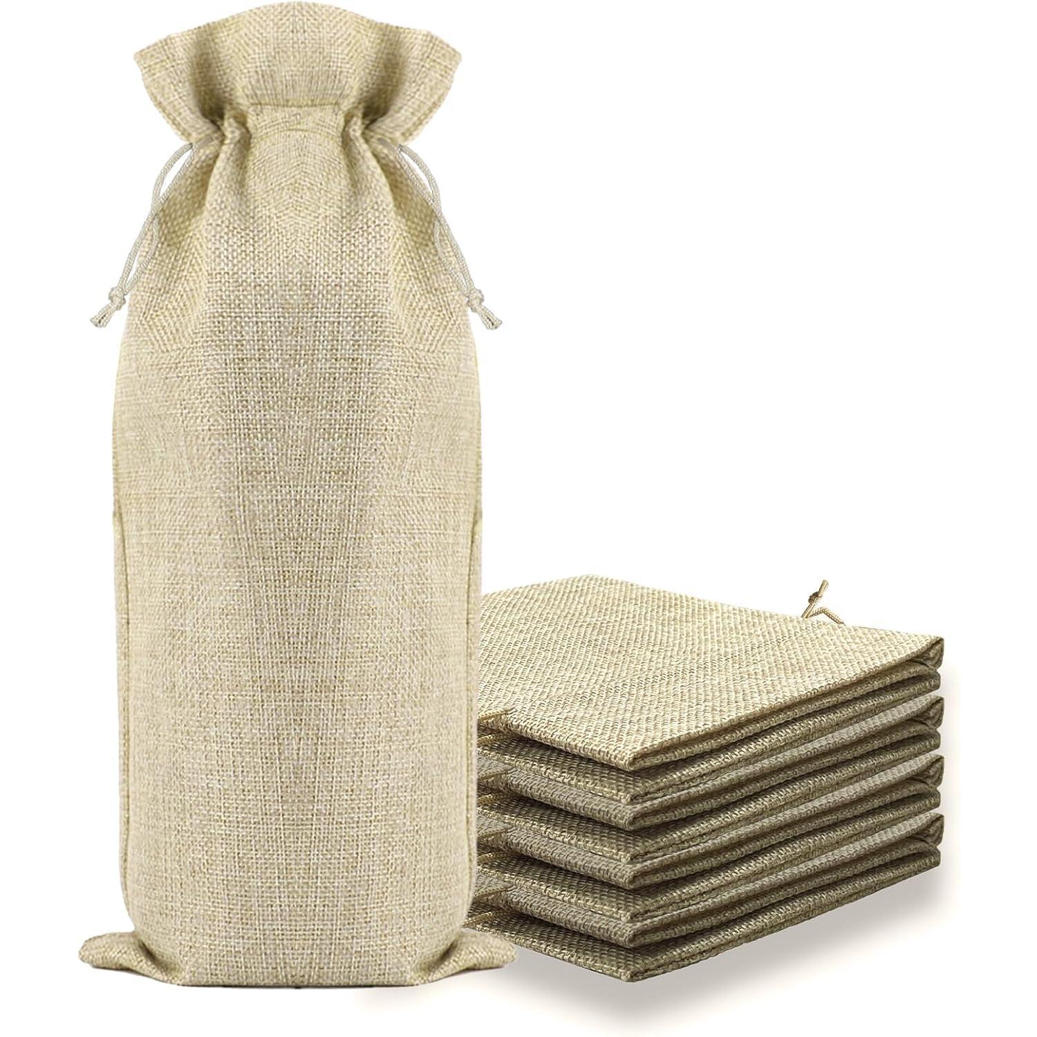 10 Pack Burlap   Bags with Drawstring Fit 750ml,