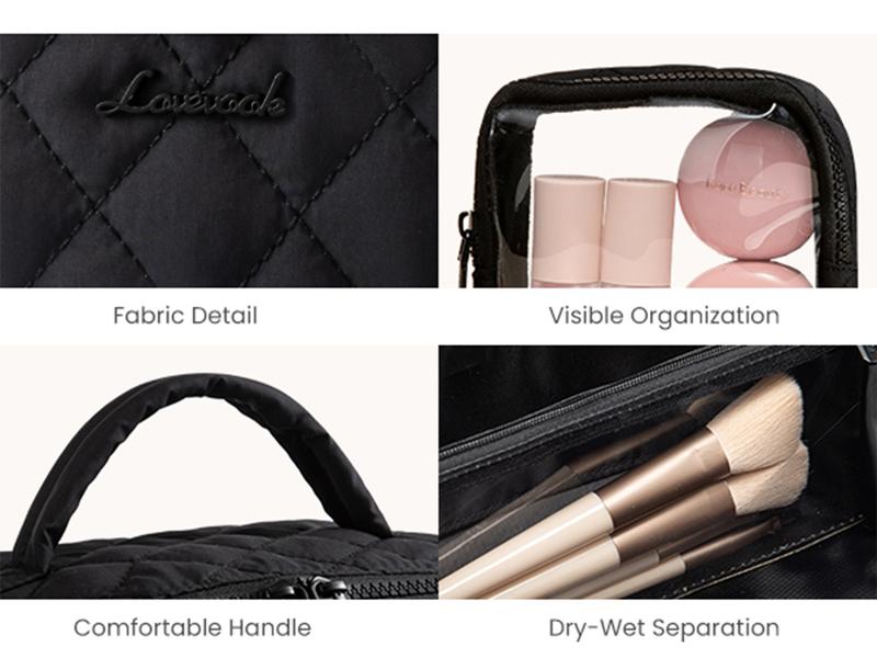LOVEVOOK Travel Makeup Bag for Women,180° Lay-Flat Puffer Quilted Cosmetic Organizer,Portable Waterproof Toiletry Bag for Woman,Slanted Opening Make Up Bag for Everyday Use,TikTokShopStockUp