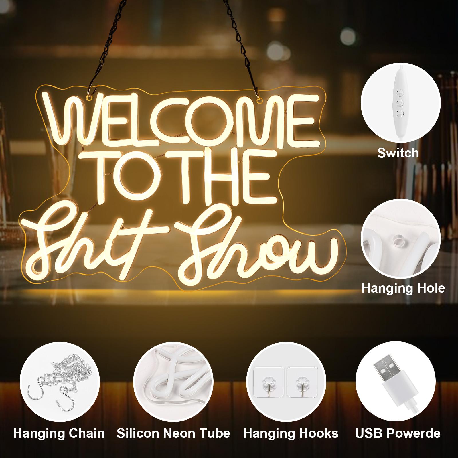 Serbasic Welcome to the Shit Show Neon Sign Neon Light Dimmable with ON/OFF Switch for Wall Decor Living Room Hotel Bar Club Beach Wedding Valentine's Day Birthday Party Gifts Artwork Bedroom Home Decor Interior