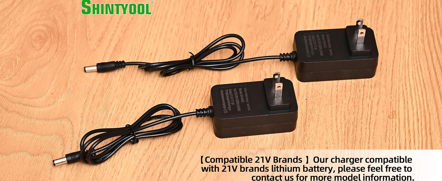 2-Pack 21V Lithium-Ion Battery Charger Adapter (Battery Not Included) with 1A Charger Cord, Flame Retardant Shell, Compatible Plug for Power Tools, 2-Pack Charger