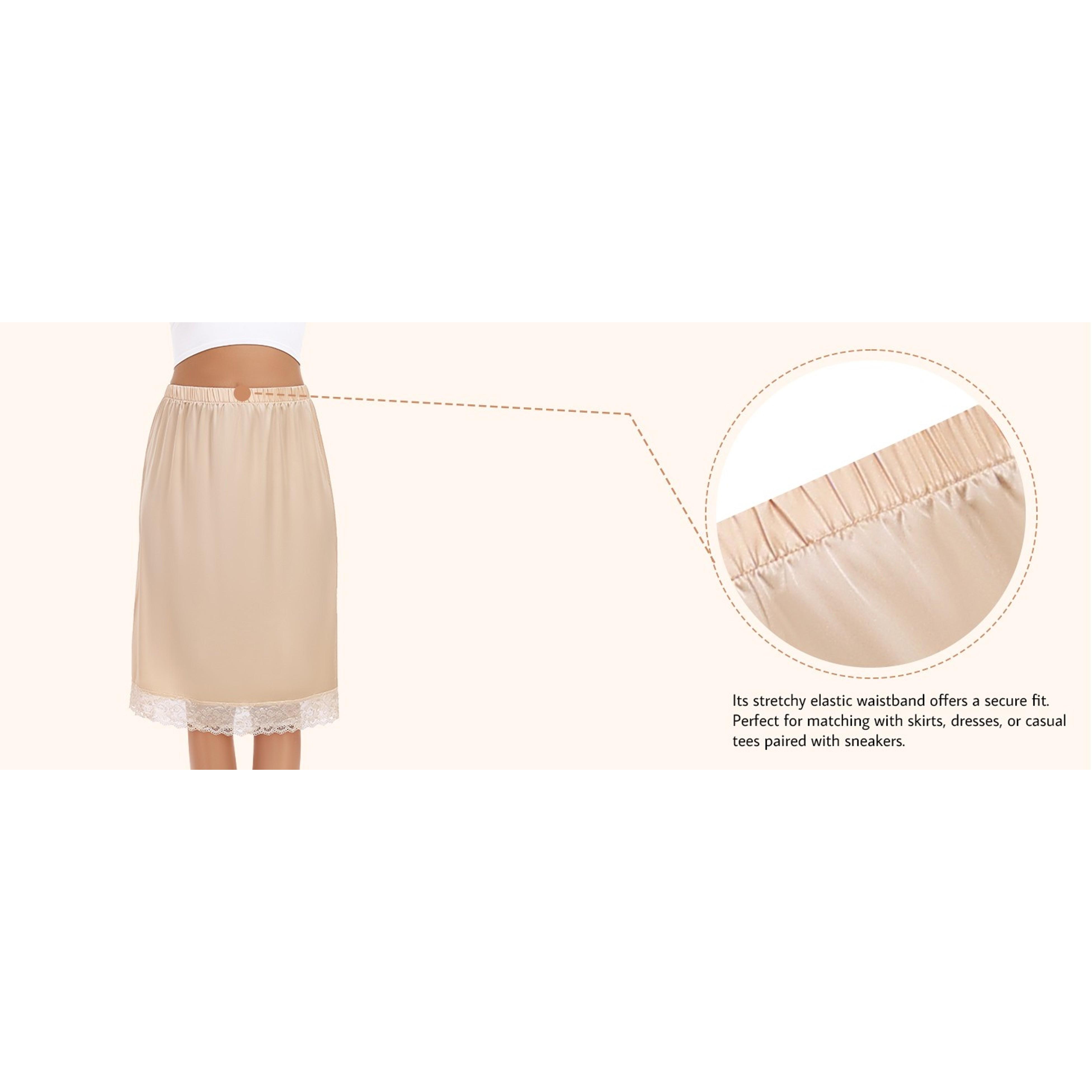 2 Pieces Half Slips for Women Long Underskirt Anti Static Satin Under Skirt with Lace Trim Slip for Skirts Dress S-3XL