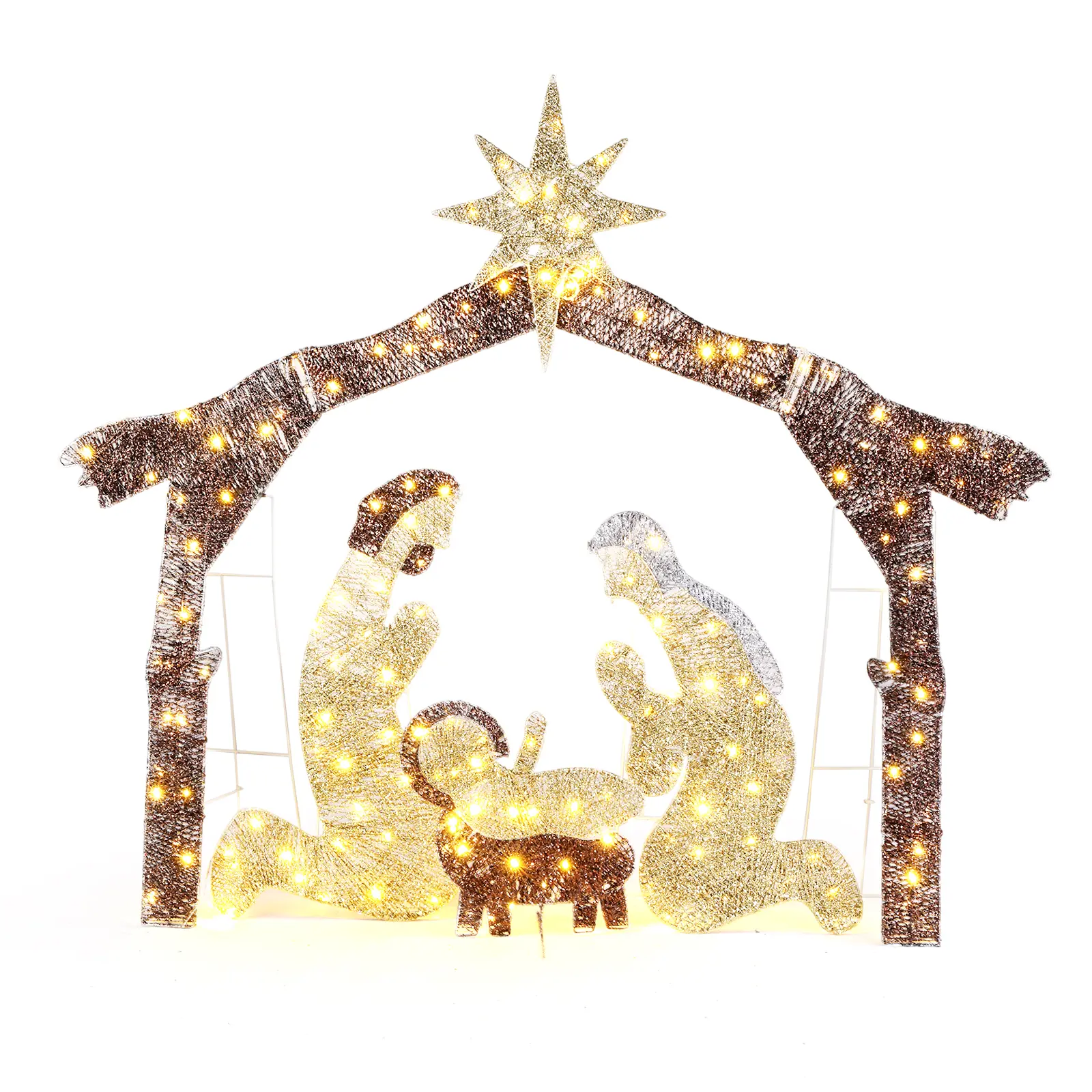 LED Christmas Nativity Scene Outdoor Lights - Bethlehem Stable Decoration with Holy Family, Star - Large Festive Outdoor Decor for Lawn, Garden, Holiday Party Displays